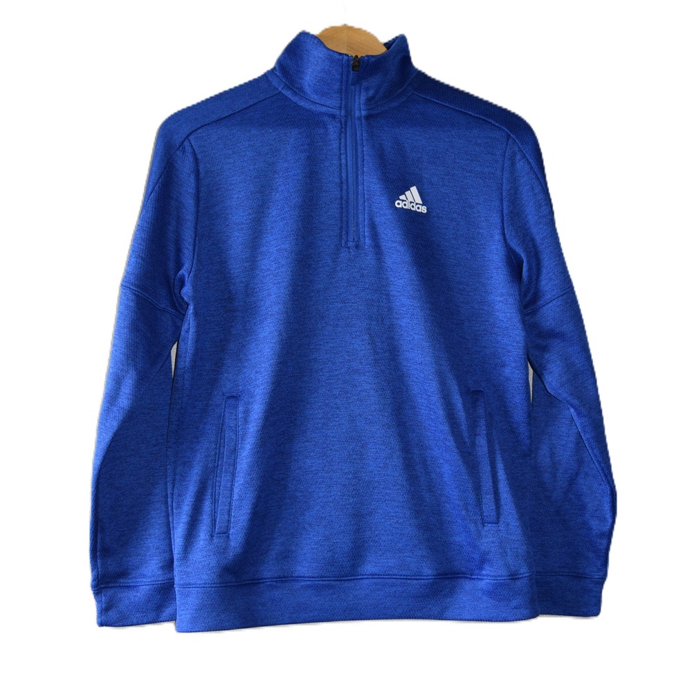 Adidas Quarter Zip Pullover Mens Medium Blue Excellent Heathered Fleece Pockets